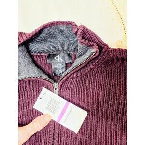 Calvin Klein Sweater 2XL Burgundy Red 1/4 Zip Cotton Men NEW w Tags ($89.50)